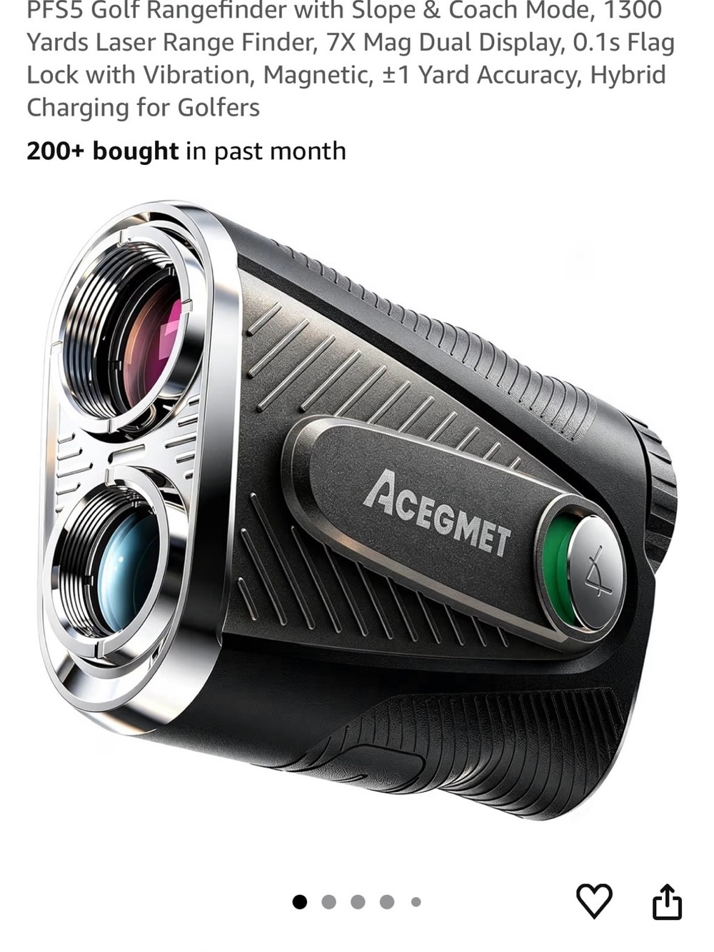 ACEGMET Golf Laser Rangefinder - Black with Silver Accents